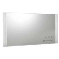 a large mirror mounted on the wall above it's glass frame with an electrical outlet