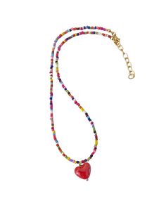 Multi-color glass beaded necklace with glass heart pendant 14 1/2" plus extender Glass Heart, Glass Bead Necklace, Heart Pendant, Multi Color, Glass Beads, Beaded Necklace, Pendant, Glass, Color