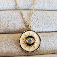 Beautiful Evil Eye Copper White Oil Dripping Pendant Silver Feather Necklace, Gold Leaf Pendant, Spider Necklace, 20 Inch Necklace, Seahorse Pendant, Wood Bead Necklace, Butterfly Pendant Necklace, White Gold Necklaces, Cz Pendant