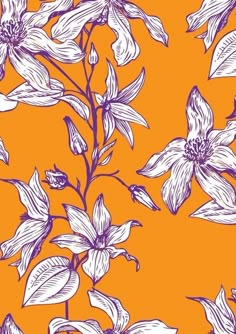 an orange background with white flowers on it