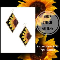 two sunflowers are next to each other with the words brick stitch pattern on them