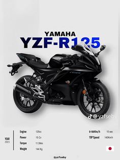 the yamaha yzfr - r135 motorcycle is shown in this advertisement