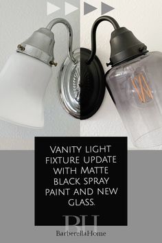 Diy Vanity Lights, Light Fixtures Black, Silver Light Fixture, Black Bathroom Light Fixtures, Glass Light Globes, Matte Black Spray Paint