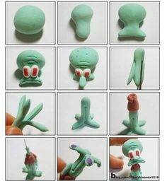 many different pictures of toy figures with eyes and hands holding toothbrushes in their mouths