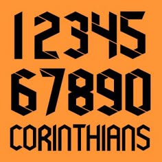 an orange background with black letters and numbers in the style of corinhans