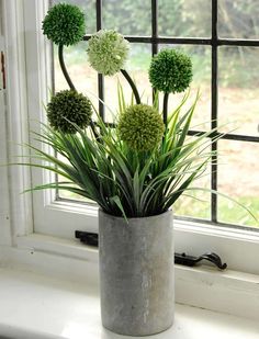 a potted plant sitting in front of a window sill next to a window