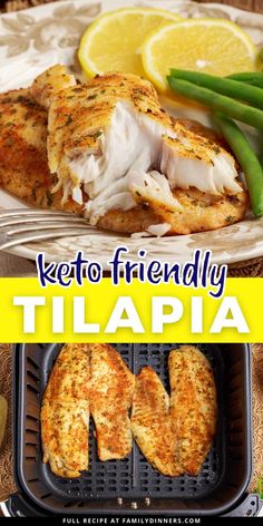 the cover of keto - friendly tilappia with lemons and green beans