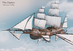 a drawing of a pirate ship floating in the air