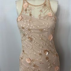 This Item Is New With Tags . There Are Minor Snags On The Material Apricot Sleeveless Mini Dress For Party, Apricot Sleeveless Evening Dress, Apricot Mini Dress For Party, Fitted Blush Mini Dress For Summer, Elegant Apricot Evening Dress, Apricot Mini Dress For Summer Party, Fitted Embellished Midi Dress For Garden Party, Embellished Fitted Midi Dress For Garden Party, Feminine Floral Embellished Midi Party Dress