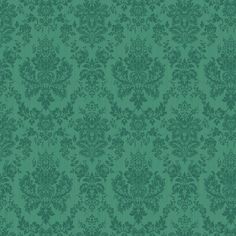 a green wallpaper with an ornate design