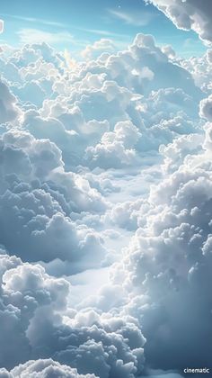 the sky is filled with lots of white clouds and bright blue sun shining down on them