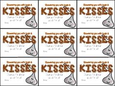 six squares with the words kiss and kiss written in orange on each square, which has an image of a kissing couple