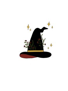 a witches hat with flowers and stars on it