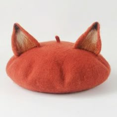 Cat Ear Beret, Cute Beret, Kawaii Hat, Painter Hat, Fox Decor, Fox Ears, Orange Fox, Wool Berets, Ear Hats