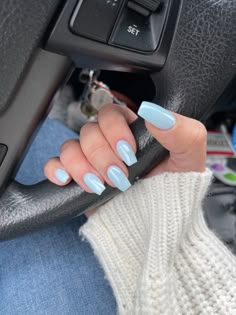 Icy Blue Nails, Baby Blue Acrylic Nails, People From The Past, Blue Coffin Nails, Baby Blue Nails, Tapered Square Nails, One Color Nails, Blue Acrylic Nails, Winter Nails Acrylic