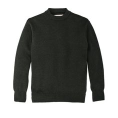 Made in the USA, the Filson Crewneck Guide sets the standard for what a sweater should be–non-bulky, with density that makes it exceptionally warm and durable. With ample stretch and outstanding breathability, this sweater would be unnoticeable to wear if not for its exceptional warmth. The rib-knit collar, cuffs and hem ensure a custom fit and retain their shape year after year. The USA-sourced wool comes from merino sheep prized for their long, fine fleece. Merino wool's wavy crimp yields a soft and sturdy fabric with natural memory and shape retention. Merino wool fibers consist of thousands of tiny filaments sheathed within overlapping scales that are naturally water-resistant, and any moisture that does penetrate the fiber is wicked to the tips for evaporation. This capillary action i Wool Crew Sweater With Ribbed Cuffs, Outdoor Merino Wool Long Sleeve Sweater, Outdoor Long Sleeve Merino Wool Sweater, Winter Crew Sweater With Ribbed Collar, Wool Crew Neck Sweater For Fall, Cozy Wool Sweatshirt With Ribbed Cuffs, Classic Fitted Sweater For Cold Weather, Wool Crew Neck Polo Sweater, Classic Wool Crew Sweater