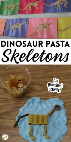 the dinosaur pasta skeleton is made out of construction paper