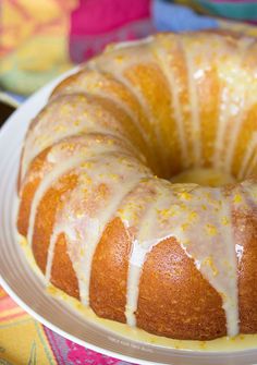 a bundt cake with lemon glaze on top