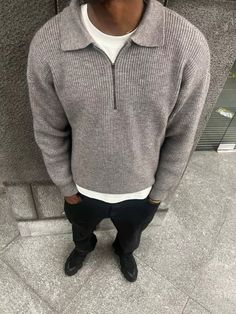 Mens Fall Outfits, Sweater Outfits Men, Cr7 Jr, Drip Outfit Men, Classy Outfits Men, Black Men Street Fashion, Men Street Fashion, Dope Outfits For Guys, Grey Jumper