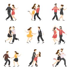 people dancing and having fun on the dance floor in different poses, with one person holding his arm around the other's neck