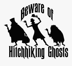 the logo for beware of hitchhiking ghosts, which features silhouettes of people with