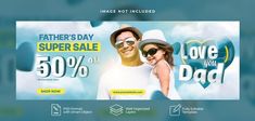 a father's day sale banner with a man and woman