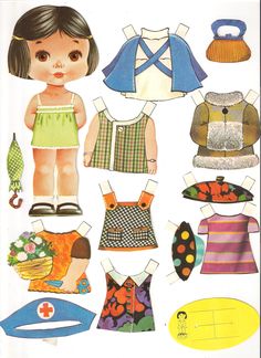 the paper doll has many different outfits on it