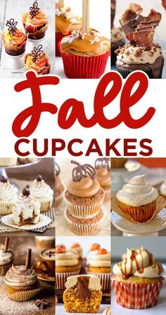 a collage of different cupcakes with the words, fall cupcakes