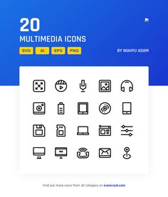 the 20 multimedia icons are displayed in this screenshote, which includes buttons and symbols