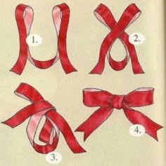 the instructions for how to tie a ribbon in three different ways, including bows and numbers