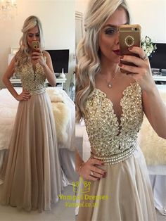 Prom Gown Elegant, Champagne Formal Dresses, Champagne Evening Dress, Champagne Prom Dress, Lace Evening Gowns, Prom Dresses 2017, 파티 드레스, Evening Dress Floor Length, Graduation Dresses