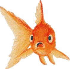 a drawing of a goldfish with blue eyes