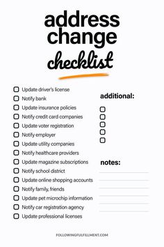 an orange checklist with the words address change checklist written in black on it