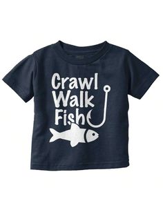 Outdoors Baby Toddler Graphic Tee Shirt Cute Crawl Walk Fish Baby Shower Pregnancy Announcement Gender Reveal Gift Casual Everyday Soft Cotton Printed Short Sleeve Crewneck Tshirt Baby Clothes Brisco Brands Navy   Short Sleeve  Cartoon,Geometric,Graphic,Letter,Slogan Tee Medium Stretch All Baby Boys Clothing, size features are:Bust: ,Length: ,Sleeve Length: Hunting Baby, Toddler Graphic Tee, Gender Reveal Gifts, Fishing Hook, Crew Neck Tshirt, Outdoor Lover, Slogan Tee, Fishing Humor, Girl T Shirt