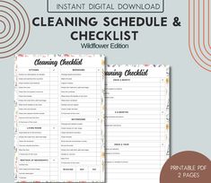 cleaning schedule and checklist with the text instant digital printable