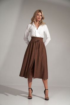 Women's & Men's Clothing- Casual Wear, Jackets & Shoes | B You Long Brown Skirt, Skirt Model, Brown Skirt, Evening Dresses Cocktail, Brown Skirts, Mid Length Skirts, Carrie Bradshaw, Plaid Skirts, Ruffle Skirt