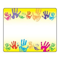 colorful hand prints on a yellow background