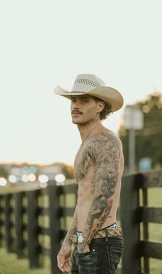 Cowboys With Mustaches, Jayden Armour Tattoo, Hot Tattoo Men, Tattooed Cowboy, Country Boy Tattoos, Man Goals, Tattooed Guys, 1970s Men, Mustache Men