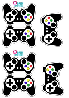 four different game controllers stickers on top of each other