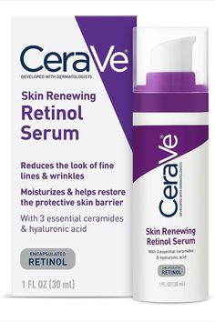 CeraVe Anti Aging Retinol Serum | Cream Serum for Smoothing Fine Lines and Skin Brightening | With Retinol, Hyaluronic Acid, Niacinamide, and Ceramides | 1 Ounce Hyaluronic Acid Moisturizer, Post Acne Marks, Serum Cream, Cream Serum, Retinol Serum, Skin Cleanser Products, Skin Serum, Brightening Serum