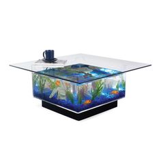 a coffee table with an aquarium on top