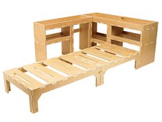 a bed frame made out of wooden pallets with no mattresses on the bottom