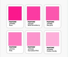 the pantone pink color is shown in four different shades, each with their own name