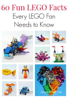 lego toys are arranged in the shape of a heart with text overlay that reads 60 fun lego facts every lego fan needs to know