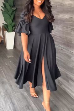 Details: Material: Polyester Sleeve Type: Short Sleeve Neckline: V Neck Length: Calf-Length Fit Type: Regular Fit Elastic: Yes Size(Inch) Bust Waist Length S 32.3 26.0 41.7 M 33.9 27.6 42.1 L 35.4 29.1 42.5 XL 37.0 30.7 42.9 2XL 38.6 32.3 43.3 Tips: Due to the many variations in monitors, the color in the image could look slightly different, please take physical design and color shall prevail. Please allow 0.4""-1"" differs due to manual measurement. Birthday Dresses For Women, Black Midi Dresses, Floral Midi Dresses, Cute Church Outfits, Casual Midi Dresses, Summer Dress Short, Birthday Dress Women, Women Summer Dress, Modest Dresses Fashion