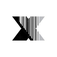 the letter k is made up of black and white barcodes on a white background