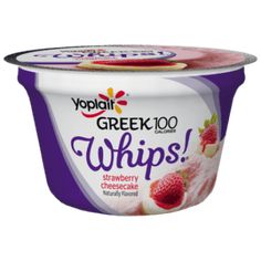 yogurt with the words free greek 100 whips strawberry ice cream on top