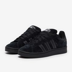 All Black Campus 00, Mens Shoes Streetwear, Addidas Shoes Campus 00s Outfit, Best Black Shoes, Black Shoes Men Casual, Adidas Black Shoes, Adidas Campus Black, Adidas Campus 00s Black, Mens Adidas Shoes