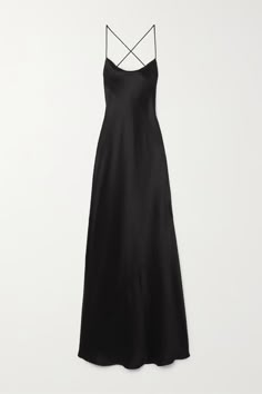 SAINT LAURENT Open-back silk-satin gown | NET-A-PORTER Ysl Dress, Saint Laurent Dress, White Elegance, Fantasy Gowns, Silk Camisole, Satin Gown, Event Dresses, Black Silk, Satin Dresses