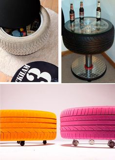 there are three different types of furniture made from old tires